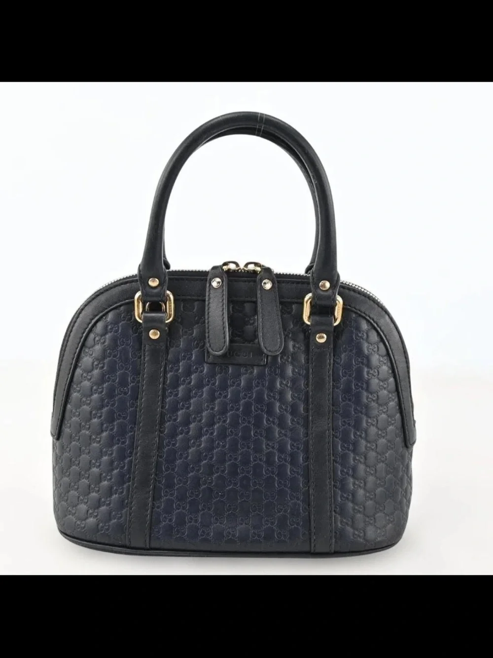 Gucci Navy and Black Embossed GG Dome Satchel